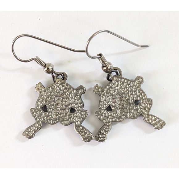 Pacific Northwest Style Silver Tone Frog Dangle Earrings Forest Boho Animals - Picture 4 of 7